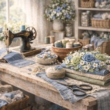 Látkový panel  kolekce DENIM  GARDEN – SHABBY  COTTAGE  614-474